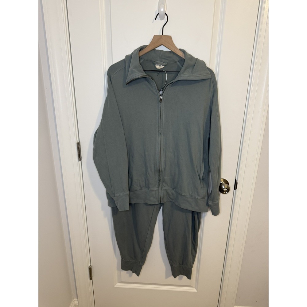 Pact Cloudknit Organic Loungewear Jacket Jogger Set Sz XXL 2XL Sage Green Cotton